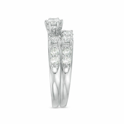3 CT. Diamond Past Present Future Bridal Engagement Ring Set in 10K White Gold