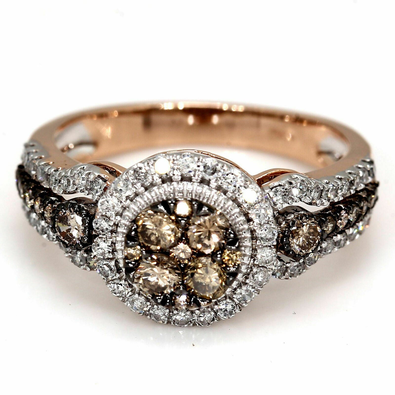 1 Ct. Champagne Diamond Halo Engagement Ring 14K Rose Gold