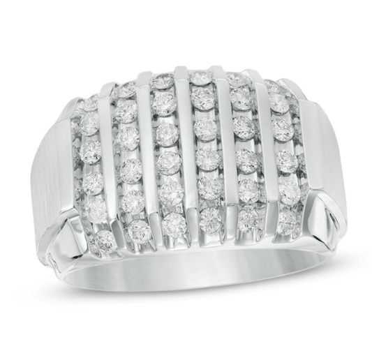 $2329 Men's 1 CT. T.W. Diamond Vertical Multi-Row Ring in 14K White Gold