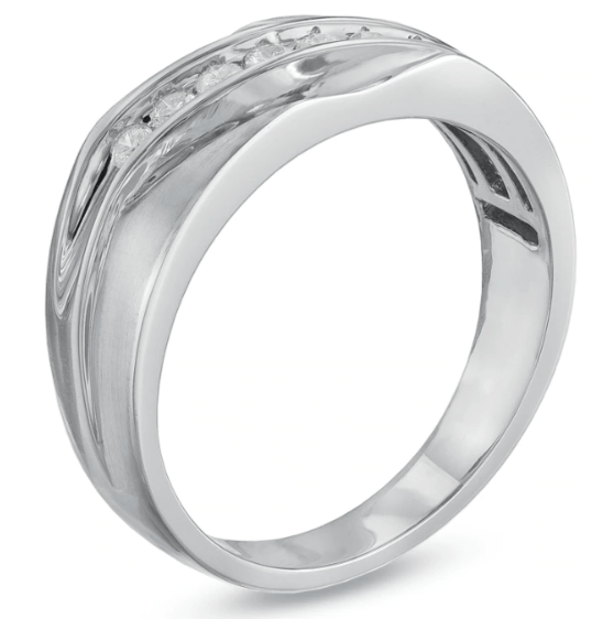 $800 Men's 1/4 CT. Diamond Seven Stone Wedding Band in 14K White Gold