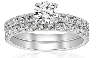 Certified 1 1/4 ct TDW Diamond Engagement Ring Wedding Set French Pave 10k Gold