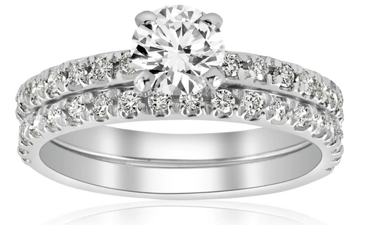 Certified 1 1/4 ct TDW Diamond Engagement Ring Wedding Set French Pave 10k Gold