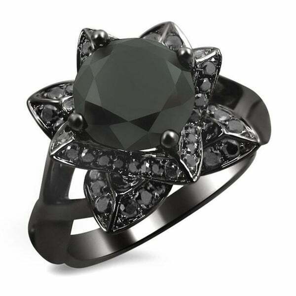 2 1/3ct TDW Black Diamond Lotus Engagement Ring in 14k Black Gold