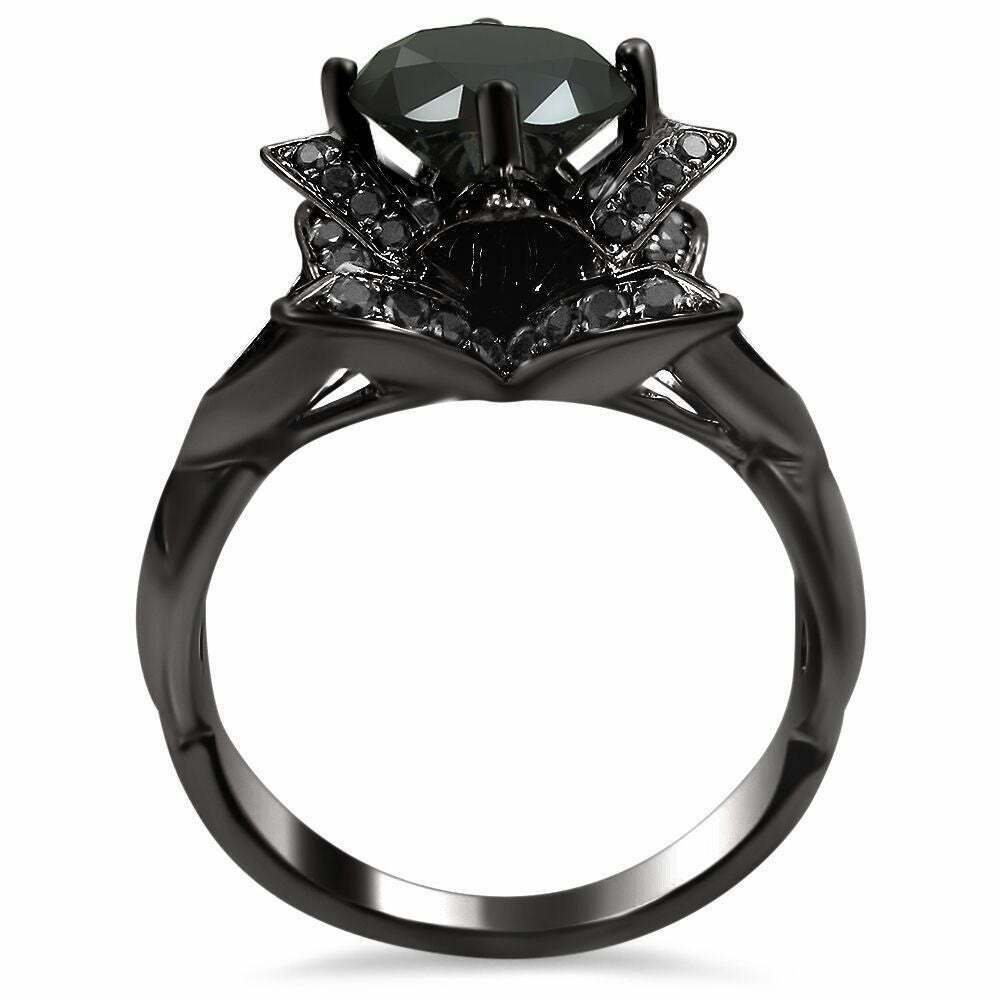 2 1/3ct TDW Black Diamond Lotus Engagement Ring in 14k Black Gold