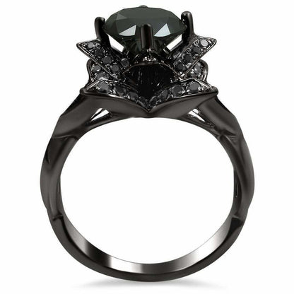 2 1/3ct TDW Black Diamond Lotus Engagement Ring in 14k Black Gold