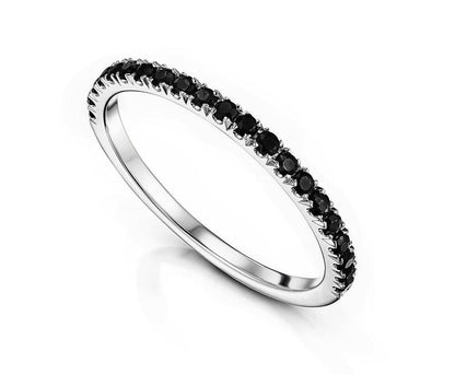 1/5ct Black Diamond Prong Set Half Eternity Wedding Band Ring 14K White Gold
