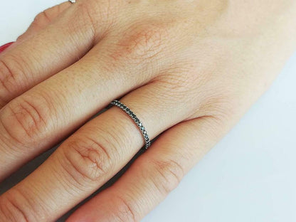 1/5ct Black Diamond Prong Set Half Eternity Wedding Band Ring 14K White Gold