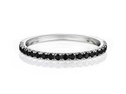 1/5ct Black Diamond Prong Set Half Eternity Wedding Band Ring 14K White Gold