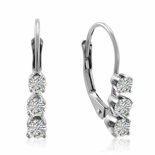 1/2ct 3 Stone Genuine Diamond Earrings 14K White Gold