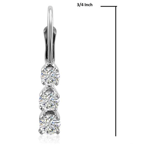 1/2ct 3 Stone Genuine Diamond Earrings 14K White Gold