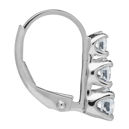 1/2ct 3 Stone Genuine Diamond Earrings 14K White Gold