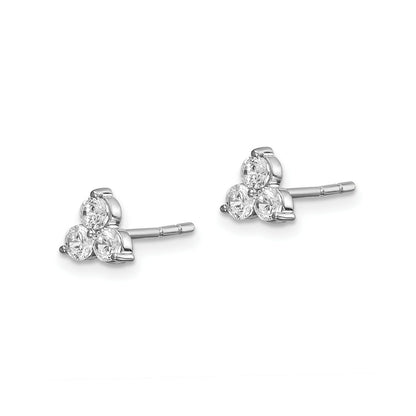 1/2 Ct. Three Stone Real Diamond Stud Earrings 14K White Gold Fine Jewelry Gift