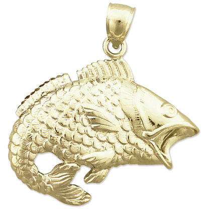 14K Gold Large Bass Pendant with Open Mouth