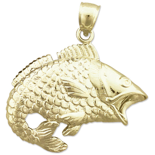 14K Gold Large Bass Pendant with Open Mouth