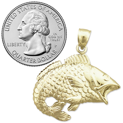 14K Gold Large Bass Pendant with Open Mouth