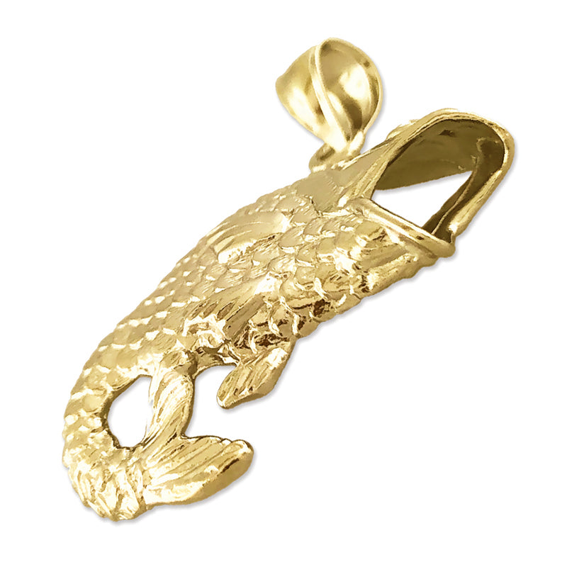 14K Gold Large Bass Pendant with Open Mouth