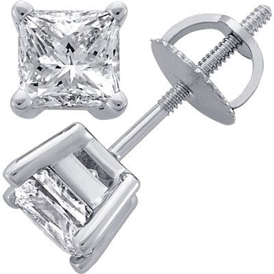 Platinum Princess-Cut Diamond Stud Earrings