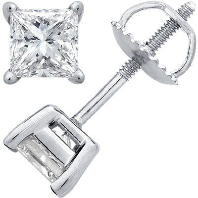 Platinum Princess-Cut Diamond Stud Earrings