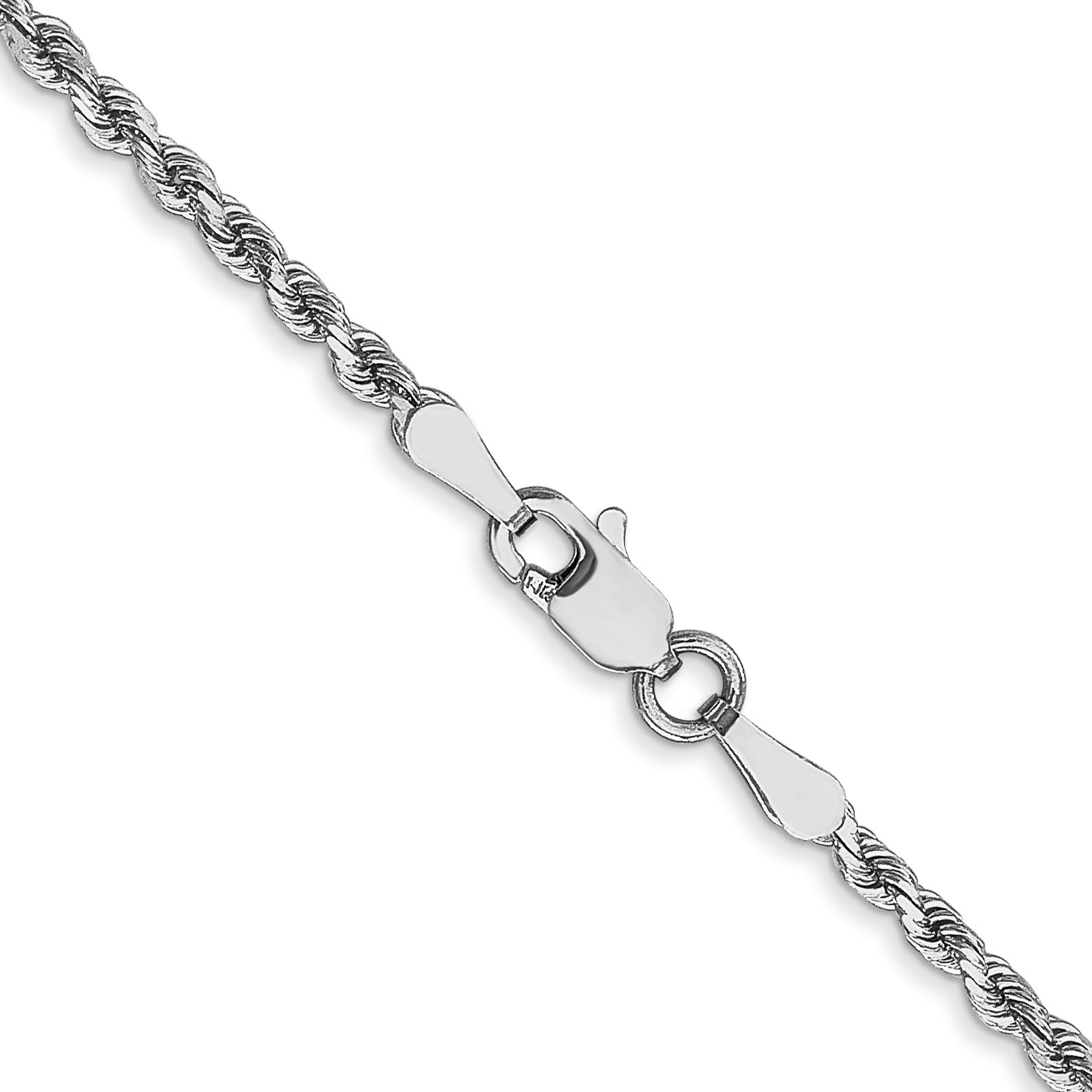16 Inch 14K White Gold 2mm Diamond Cut Rope Chain Necklace