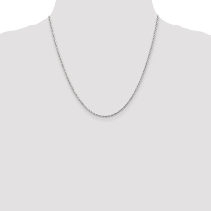 2 Inch 14K White Gold 2mm Diamond Cut Rope Chain Necklace
