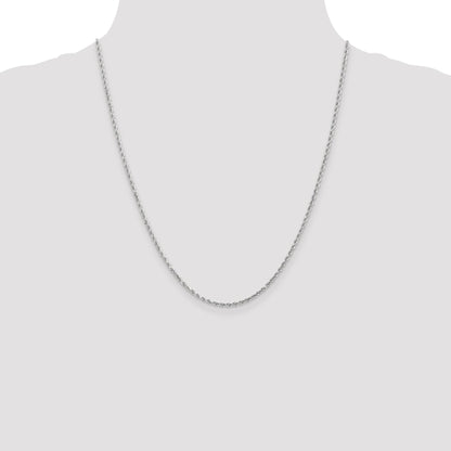 22 Inch 14K White Gold 2mm Diamond-Cut Rope Chain Necklace