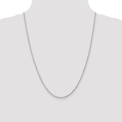 24 Inch 14K White Gold 2mm Diamond Cut Rope Chain Necklace
