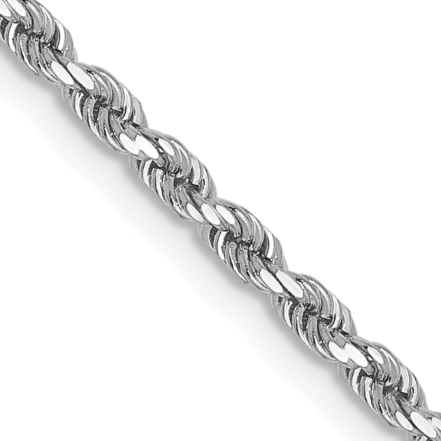 2 Inch 14K White Gold 2mm Diamond Cut Rope Chain Necklace