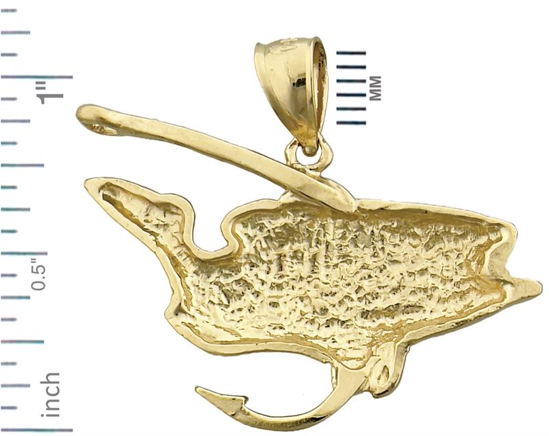 14K Gold Bass with Fishing Hook Pendant