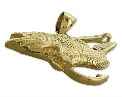 14K Gold Bass with Fishing Hook Pendant