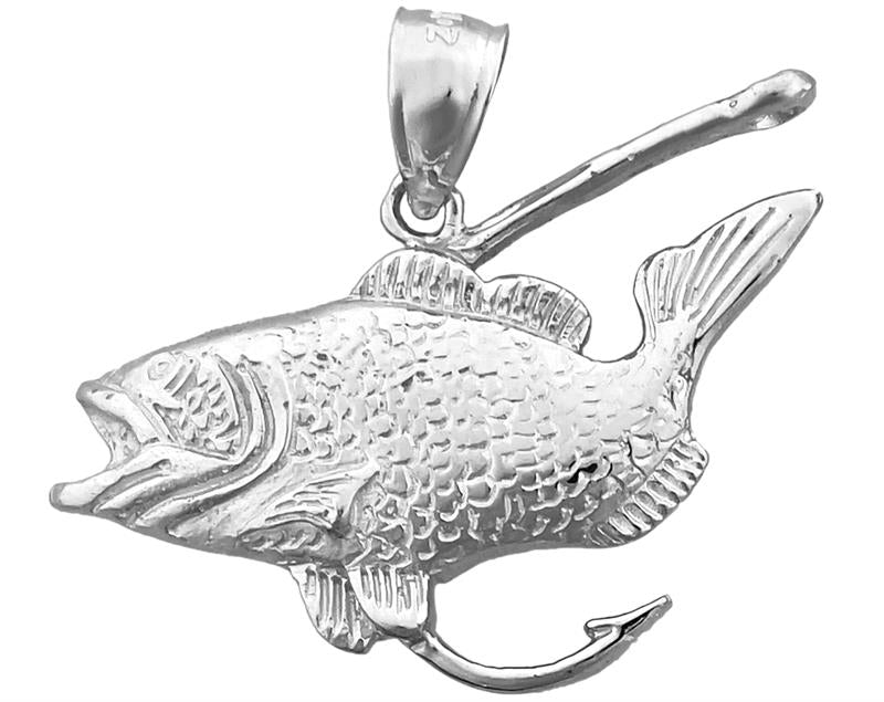 14K Gold Bass with Fishing Hook Pendant