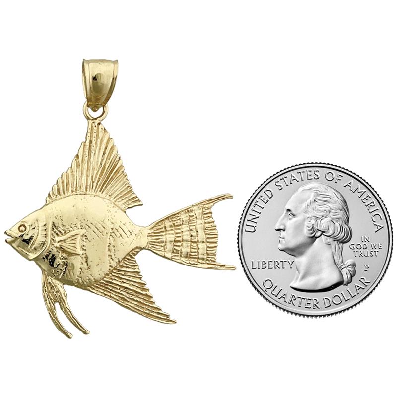 14K Gold 35MM Freshwater Angelfish Pendant