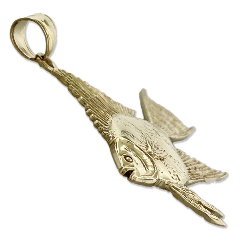 14K Gold 35MM Freshwater Angelfish Pendant