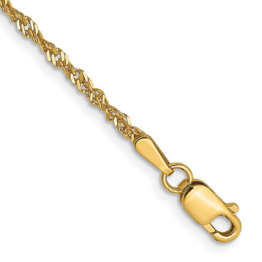 9 Inch 14K 1.6 mm Singapore Chain Anklet