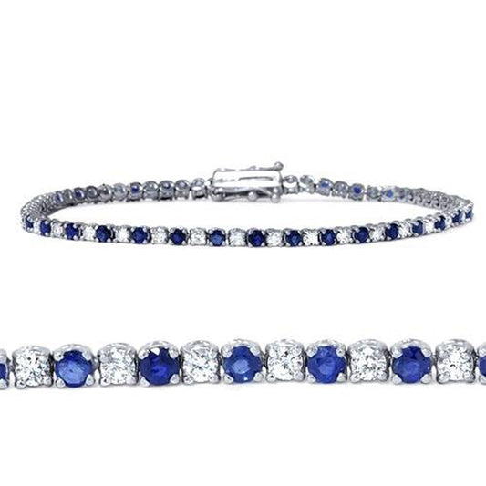 2 ct. tw. Four-Prong Natural Diamond & Sapphire Tennis Bracelet in 14k White Gold