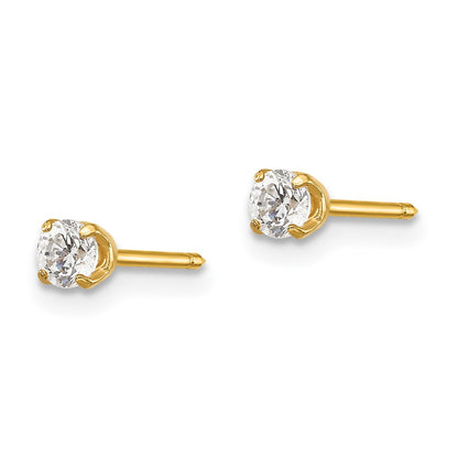 14K Yellow Gold Inverness 3mm Cz Long Post Earrings