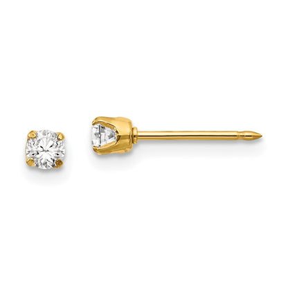 14K Yellow Gold Inverness 3mm Cz Long Post Earrings