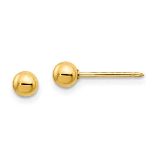 14K Yellow Gold Inverness 4mm Ball/Long Post Earrings