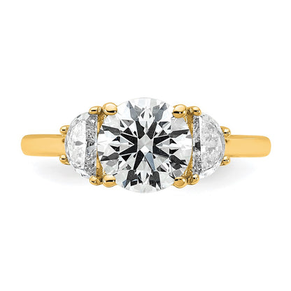 14K Yellow Gold 1/2 carat Lab Grown Diamond VS/SI+ G+ 1 1/2 carat Center Round Semi Mount Three Stone Engagement Ring