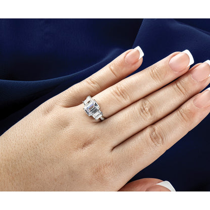 14K White Gold 3 3/8 carat Lab Grown Diamond VS/SI+ G+ Emerald Certified Complete 3-Stone Engagement Ring