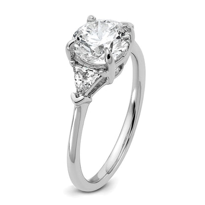 14K White Gold 1/2 carat Lab Grown Diamond VS+ F+ Triangle 1 1/2 carat Round Semi Mount Three Stone Engagement Ring