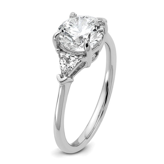 14K White Gold 1/2 carat Lab Grown Diamond VS+ F+ Triangle 1 1/2 carat Round Semi Mount Three Stone Engagement Ring