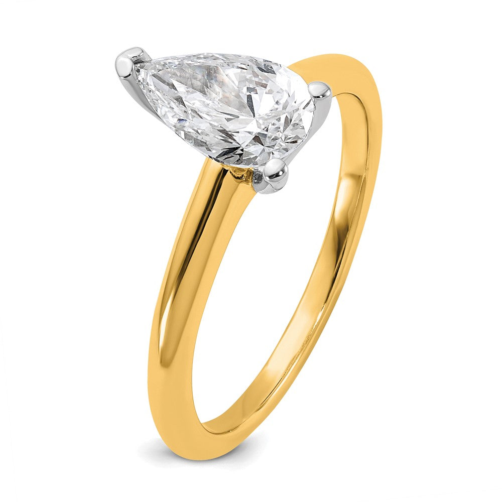 14K Two-Tone Gold Two-tone 1 carat Lab Grown Diamond VS+ F+ Pear Solitaire Complete Engagement Ring