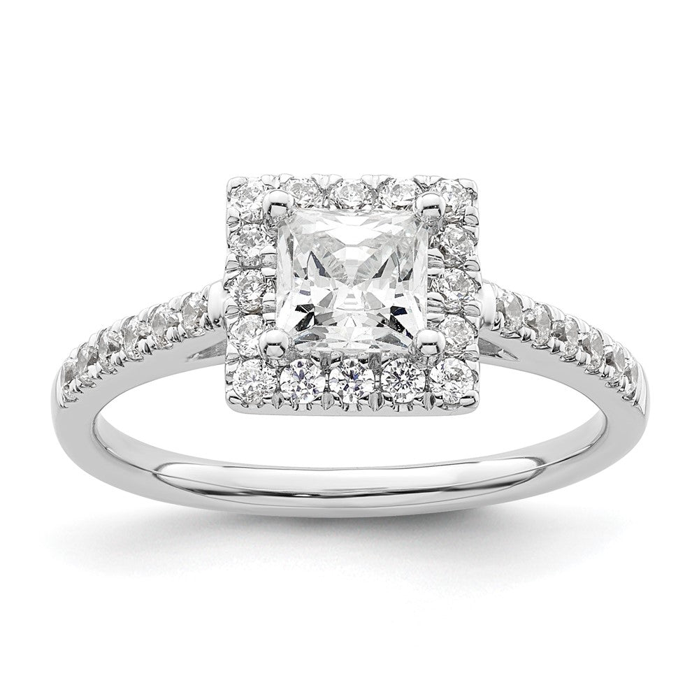14K White Gold Halo Plus (Holds 3/4 carat (5.00mm) Princess Center) 3/8 carat Diamond Semi-Mount Engagement Ring