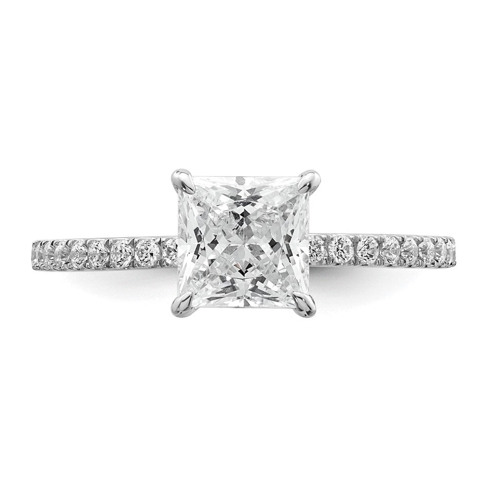 14K White Gold 1 3/8 carat Certified Lab Grown Diamond VS+ F+ Princess Complete Solitaire with Flair Engagement Ring