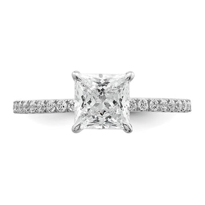 14K White Gold 1 3/8 carat Certified Lab Grown Diamond VS+ F+ Princess Complete Solitaire with Flair Engagement Ring