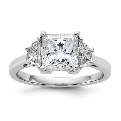 14K White Gold 1/2 carat Lab Grown Diamond VS+ F+ Half Moon 2 carat Princess Center Semi Mount Three Stone Engagement Ring
