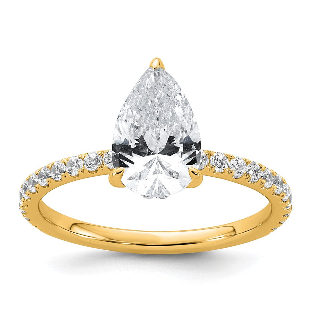 14K Yellow Gold 2 carat Certified Lab Grown Diamond VS+ F+ Pear Complete Solitaire with Flair Engagement Ring