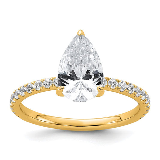 14K Yellow Gold 2 carat Certified Lab Grown Diamond VS+ F+ Pear Complete Solitaire with Flair Engagement Ring