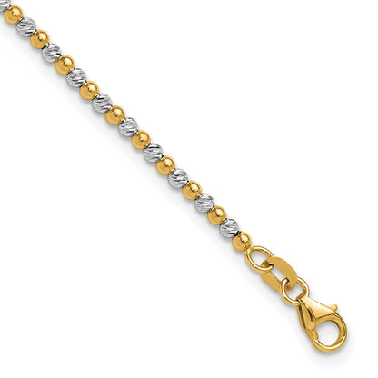 14K Two-Tone Gold Two-tone Diamond-cut Beaded 7.5 Inch Bracelet