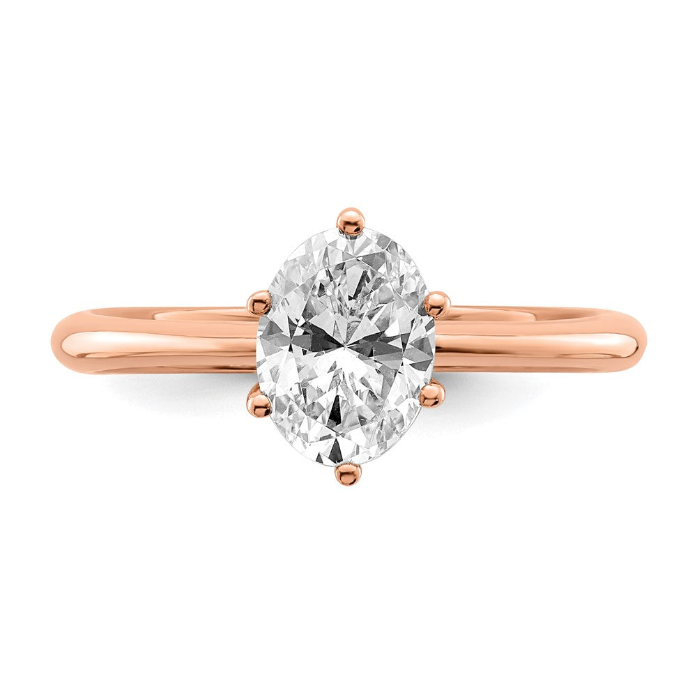 14K Rose Gold (Holds 1 carat (7x5mm) Oval) 6-Prong with .02 carat Diamond Leaf Design Semi-Mount Engagement Ring